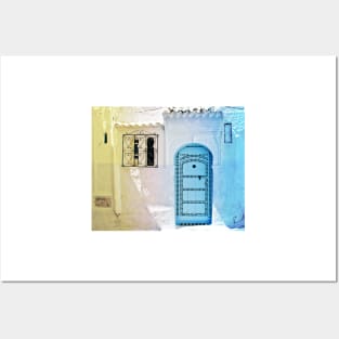 A blue door in the beautiful village of Chefchaouen Posters and Art